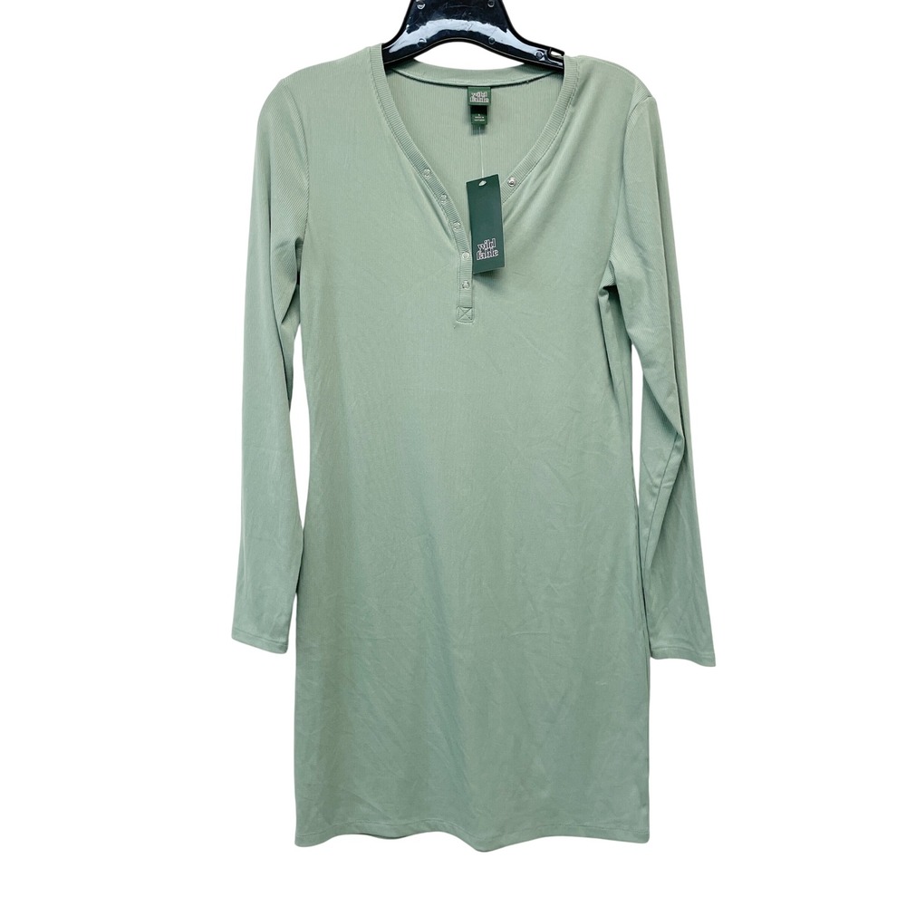 Wild Fable Women's Sage Green Ribbed Henley Bodycon Mini Dress Size Large